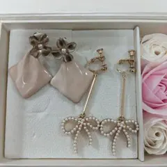 ♡スクエア・リボン イヤリングセット♡