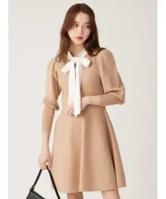 【美品】Lily Brown ボウタイリボンニットワンピース