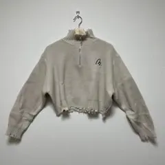 ミウィビレット ダメージハーフジップニット　ニット　L レディース　刺繍