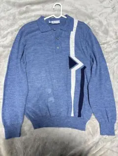 éqaution ブルー ニットポロシャツ