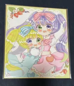 【整理品】手描きイラスト　双子の女の子　中色紙サイズ
