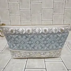 インド刺繍リボンのマチ付きポーチ No.11