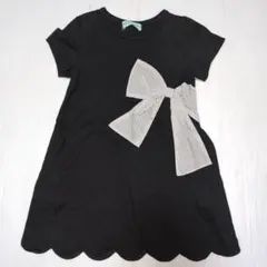 100★ハッカキッズ★ドット柄リボン付き！スカラップワンピース★