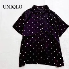 ユニクロ 半袖シャツ ブラウス ドット柄 レーヨン混 ゆったりサイズ カジュアル