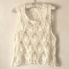 ★ハンドメイド★かぎ針編み　ニット　ベスト　ミルキーホワイト　♪