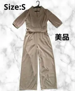 オールインワン ワイド パンツドレス　ベージュ　Sサイズ 結婚式等に