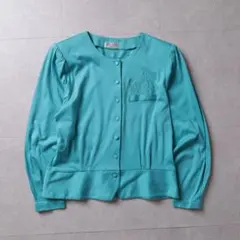 レナウン ブラウス ターコイズ レース 刺繍 80s レトロ Mのサムネイル