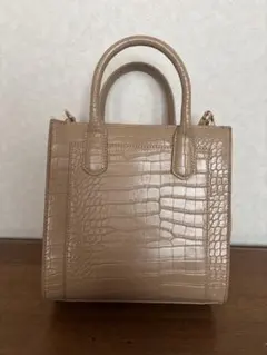 ベージュ クロコダイル型押し ハンドバッグ