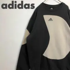 1674 アディダス　刺繍　ロゴ　スウェット　トレーナー　ゆるだぼ　黒
