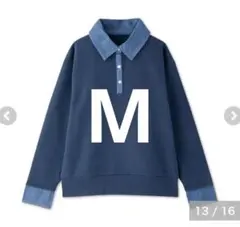 しまむら 田中里奈 mysa closetデニム襟プルオーバー ネイビー M