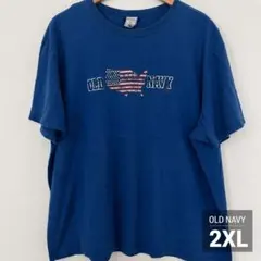 6*5様 USA古着 OLD NAVY Tシャツ 2XL 青 USA柄 ロゴ ブ