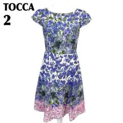 【美品】 TOCCA 半袖フレアワンピース 2 紫×白×ピンク 花柄プリント