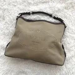 PRADA ロゴジャガードセミショルダーバッグ　キャンバス×レザー　保存袋付き