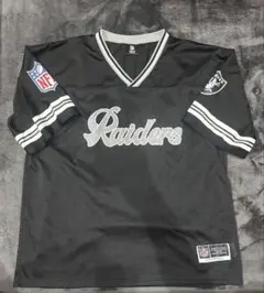 希少 NFL Raiders ベースボールシャツ 刺繍 ジャージ 黒 USA製 NFL レイダース ベースボールシャツ 黒 ストライプ NFL