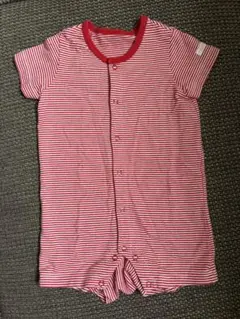 値下げミキハウス ロンパース 70 半袖 赤ボーダー カバーオール ベビー服のサムネイル