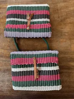 カラフルストライプ かごバッグ 二重構造