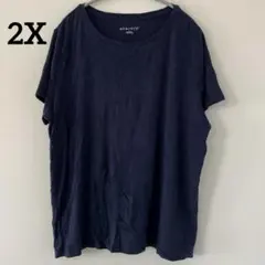 AVA&VIV【2X】半袖Tシャツ ネイビー モダール混 シンプル 無地
