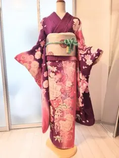 振袖豪華5点セット【F613】こげ茶 ピンク - メルカリ