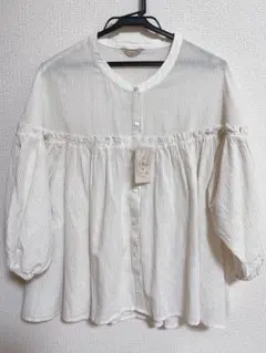 【未使用】Samansa Mos2 キナリ　配色ギャザーブラウス