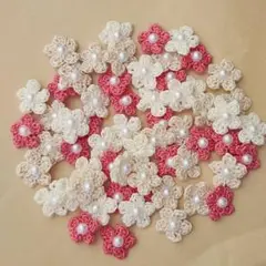 【お得セット】花モチーフ60枚(5枚花びら半円パール付)3色(スイートピンク)