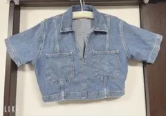 【ほぼ未使用】ZARA クロップドデニム半袖シャツ L