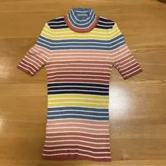 FOREVER 21 ストライプ ハイネック 半袖ニット S
