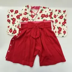 赤と白の花柄着物スタイルベビー服