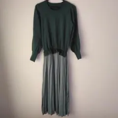 ViSグリーン ニットワンピース 長袖