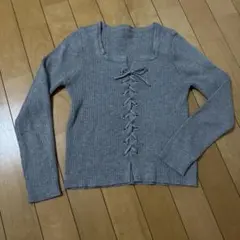 SHEIN グレー リブ編み レースアップ 長袖トップス