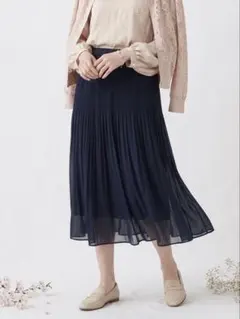 H&M シフォン風 プリーツロングスカート ネイビー　XS