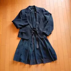 大きいサイズ15号ツイード調チャコールジャケット＆ドット柄ワンピース