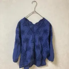 chocol raffine robe ネイビーブルー 五分袖刺繍ブラウスF半袖