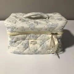 キルトコットンメイクアップバッグ ブルーフローラルトラベルコスメティックバッグ