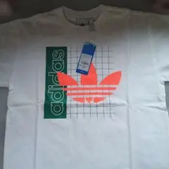 adidas 半袖Tシャツ M ホワイト/グリーン/オレンジ