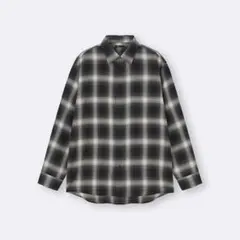 グレー系チェック柄長袖シャツ