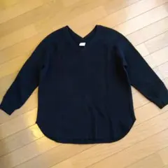 アーバンリサーチドアーズ　七分Vネック ワッフルカットソー　ブラック