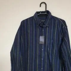 新品！メンズシャツ　ブルー系ストライプ　秋物　綿100%