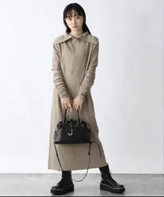 JEANASIS (ジーナシス) ミックスアミハーフzipワンピース　ベージュ