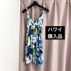 ハワイ購入　ミニワンピース　チュニック　花柄　S 青