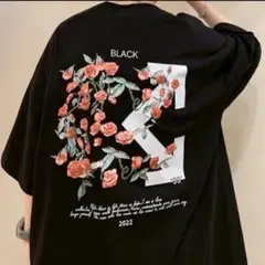 ４XL オーバーサイズT バラ柄プリントTシャツ ユニセックス ストリート