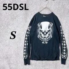 5203 55DSL ディーゼル ロンT S 黒 綿 プリント ストリート 古着
