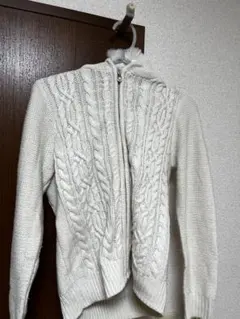 honeys ホワイト ケーブルニット フルジップパーカー