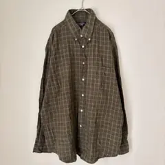 ラウンドツリーアンドヨーク チェック 長袖 ボタンダウンシャツ XL 茶 混紡のサムネイル