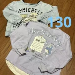 130 綿100%長袖トレーナー　女の子　水色紫ラベンダー