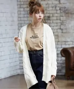 INGNI★ケーブルミドル丈カーディガン☆オフホワイト★M☆ニット★イング☆羽織