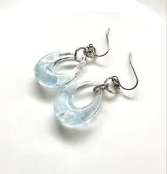 天然石 アクアマリン ぷっくり フープ型 ピアス