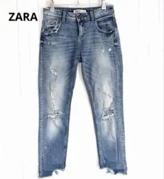 ザラ ZARA Z1975 ダメージデニムパンツ EUR32 XS 裾カットオフのサムネイル