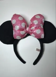 ディズニー　カチューシャ　ミニーちゃん　スパンコール　ピンク