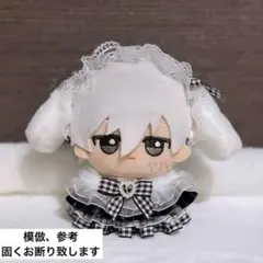 ぬい服 ギンガムチェックフリルドレス 垂れ耳ヘッドドレスセット ちびぐるみ
