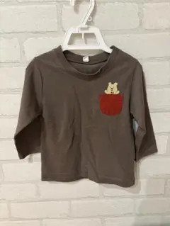 クマ ポケット付き 長袖カットソー ブラウン